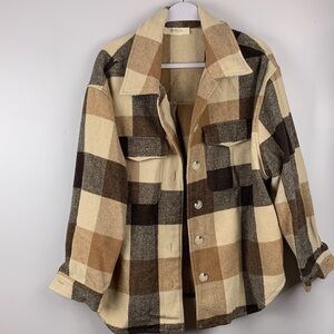 A Beautiful Soul Women's Plaid Utility Jacket in Brown and Cream size X
